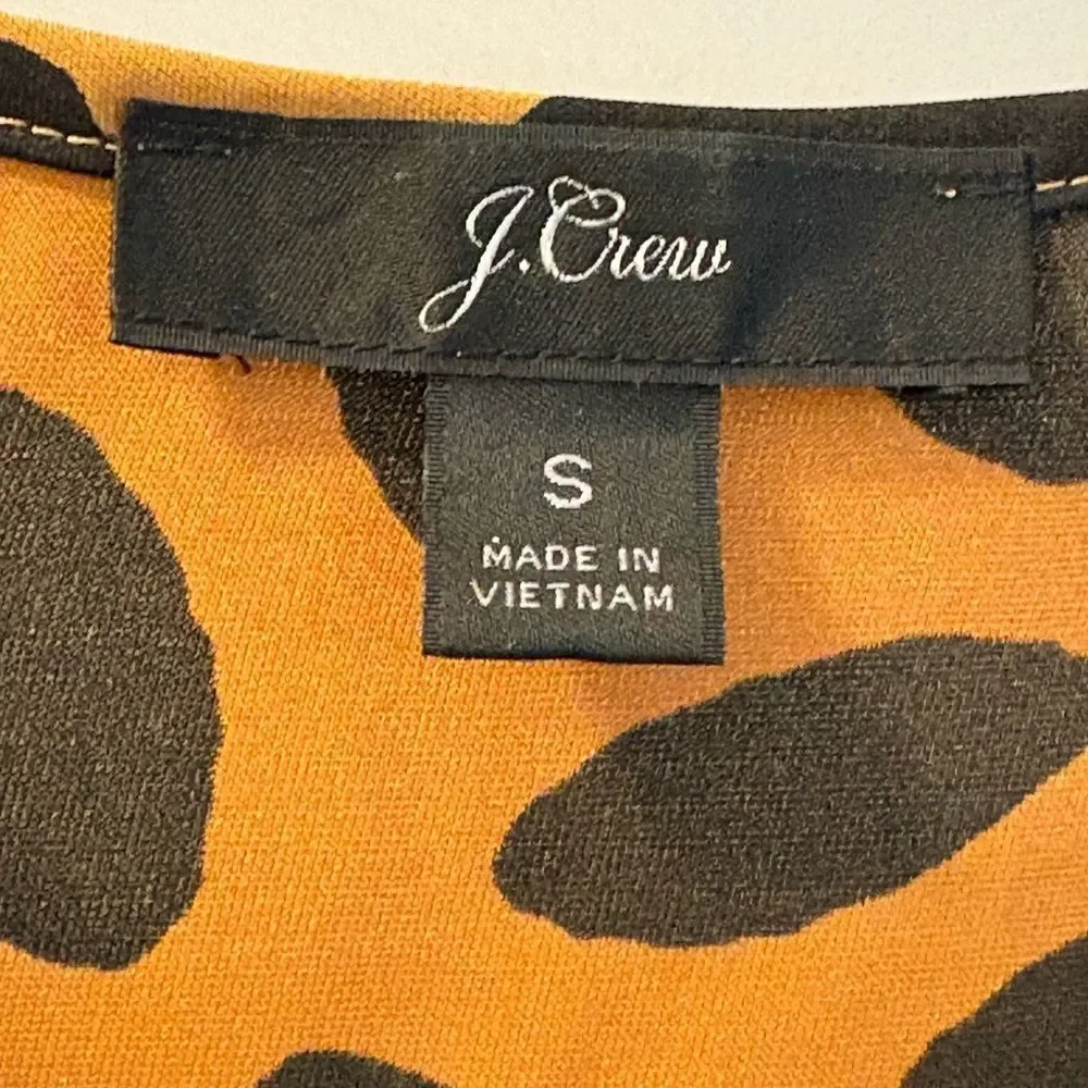 J. Crew Women's Ruffle Front Satin Top - Black and Tan Size Small V-Neck